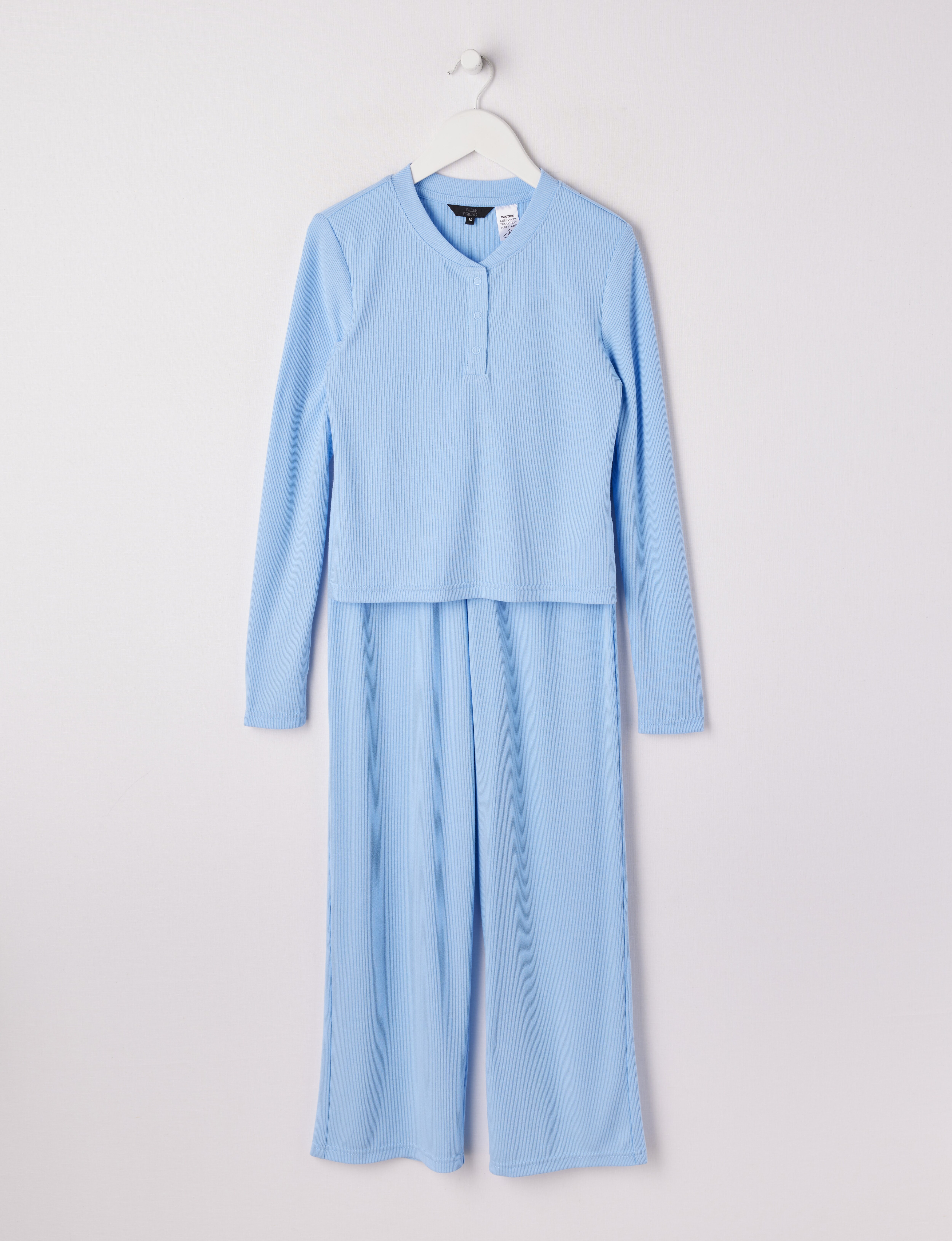 Sleep Squad Rib Henley PJ Set, Angel Blue, 8-16 product photo
