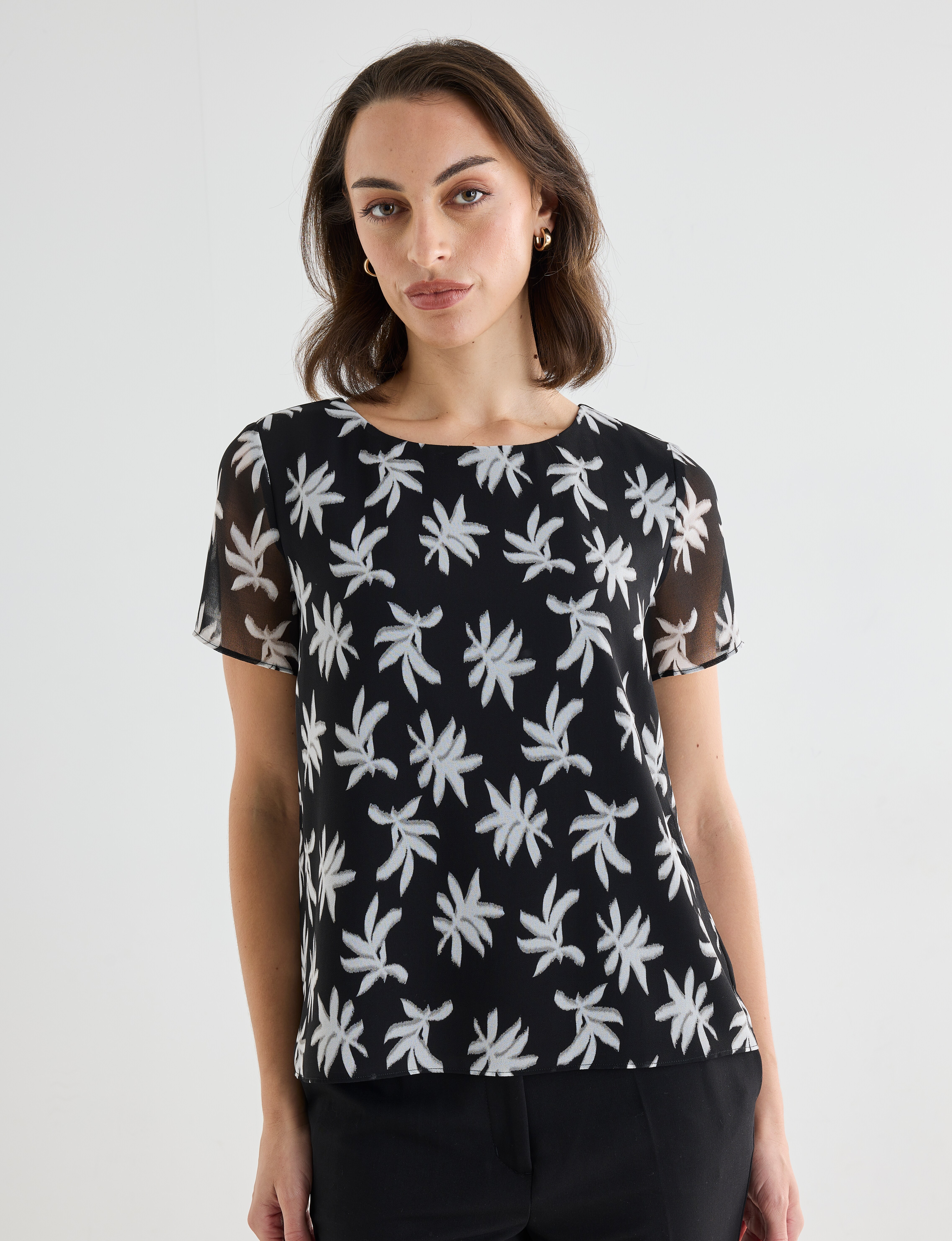 Oliver Black Blurred Flower Double Layer Top, Black & White product photo