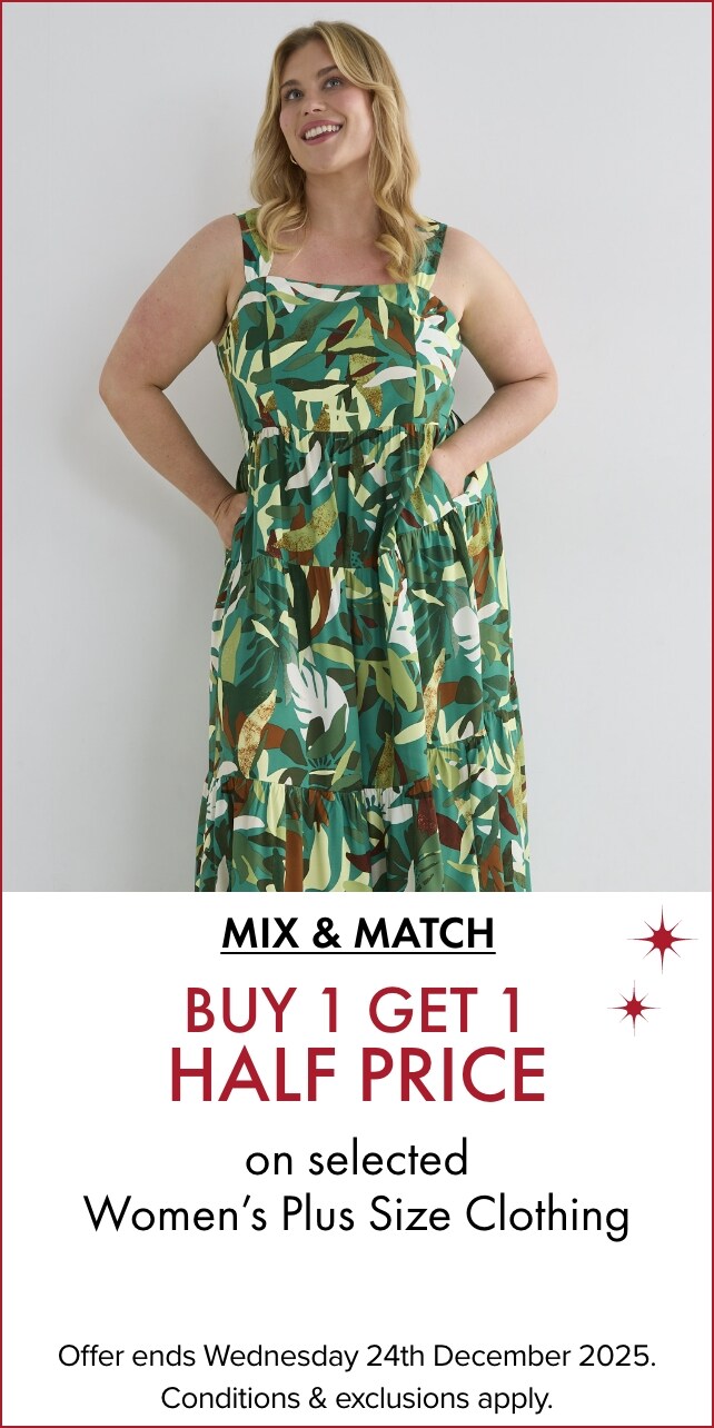 Buy 1 get 1 half price on selected Women's plus size clothing