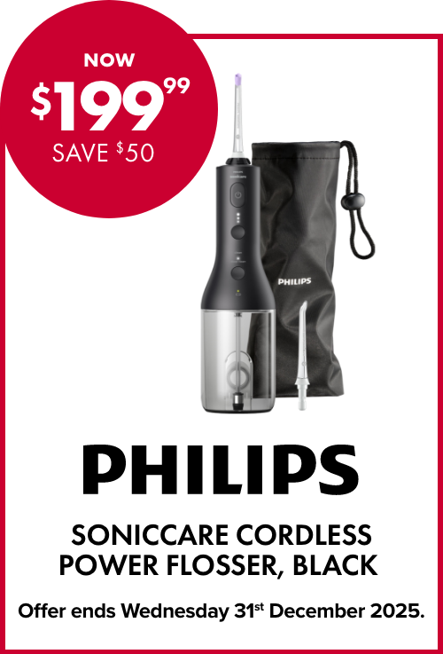 NOW $199.99 SAVE $50 PHILLIPS SONICCARE CORDLESS POWER FLOSSER, BLACK