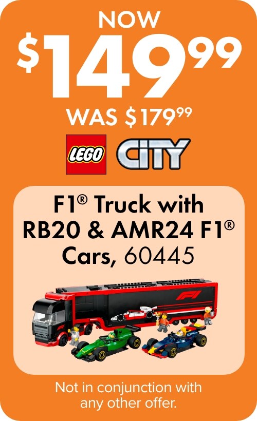 NOW $149.99 WAS $179.99 F1® Truck with RB20 & AMR24 F1® Cars, 60445