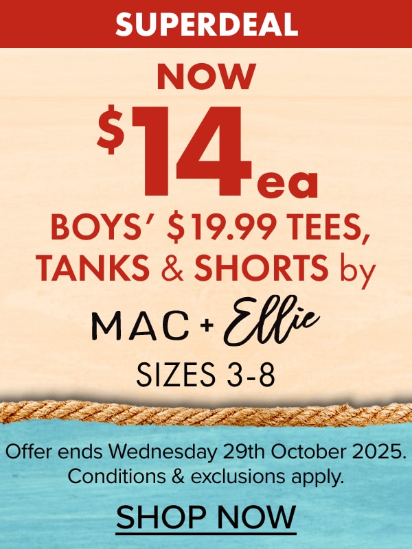 NOW $14ea Boys' Tees, Tanks & Shorts by Mac & Ellie