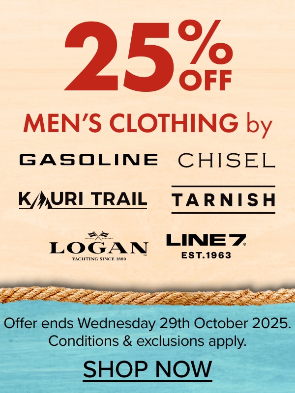 25% OFF Men's Clothing by Gasoline, Chisel, Kauri Trail, Tarnish, Logan, & Line 7