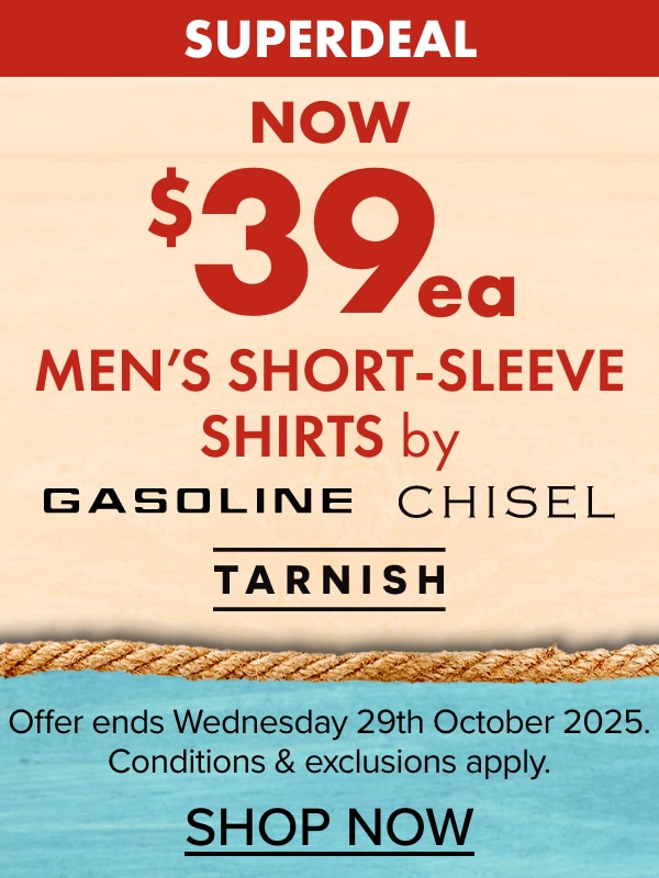 NOW $39ea Short sleeve shirts by Gasoline, Chisel & Tarnish