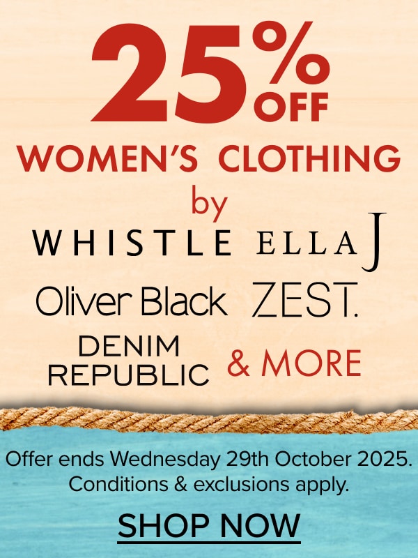 25% OFF Women’s Clothing by Whistle, Ella J, Oliver Black, Zest, Denim Republic & more