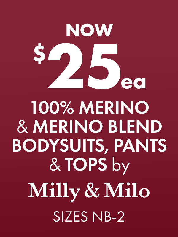 NOW $25ea 100% Merino & Merino Blend Bodysuits, Pants & Tops by Milly & Milo