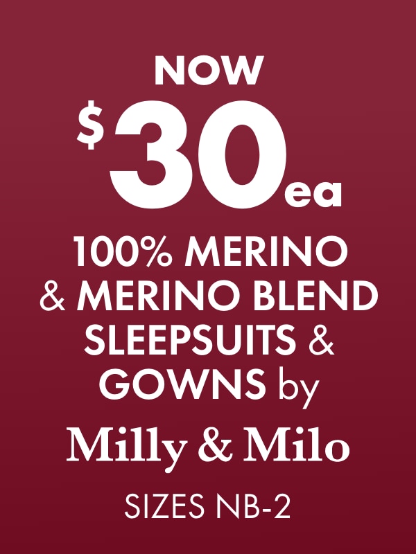 NOW $30ea 100% Merino & Merino Blend Sleepsuits & Gowns