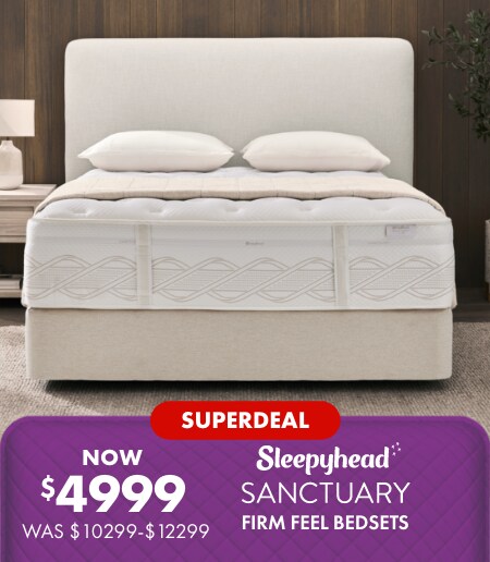 NOW $4999 WAS $10299–$12299 Sleepyhead Sanctuary Firm Feel Bedsets