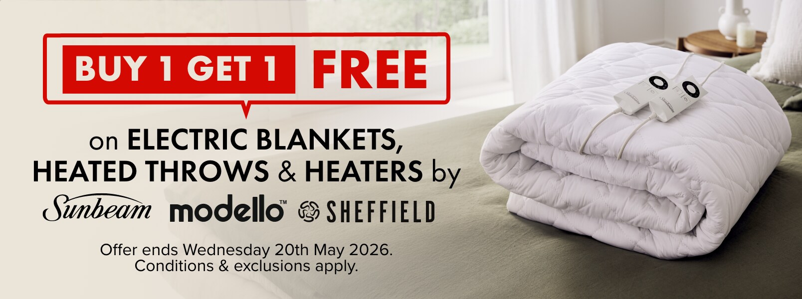 Buy 1 Get 1 Free on Electric Blankets, Heated Throws & Heaters