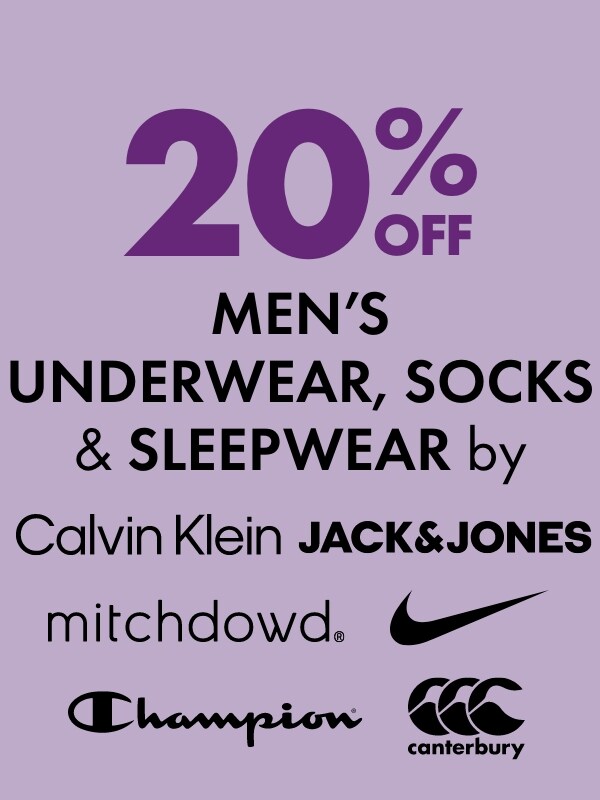 20% Off Men's Underwear, Socks & Sleepwear by Calvin Klein, Jack & Jones, Mitchdowd, Nike, Champion & CCC