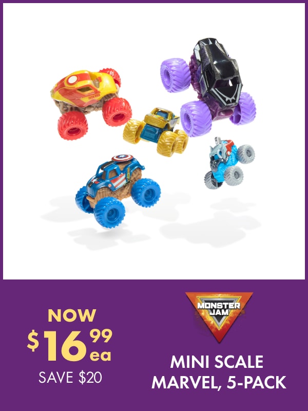 Now $16.99ea Mini Scale Marvel 5 Pack by Monster Jam