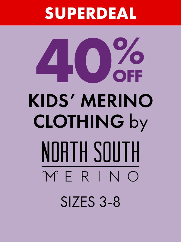 SUPERDEAL 40% OFF Kids’ Merino Clothing by North South Merino Sizes 3-8
